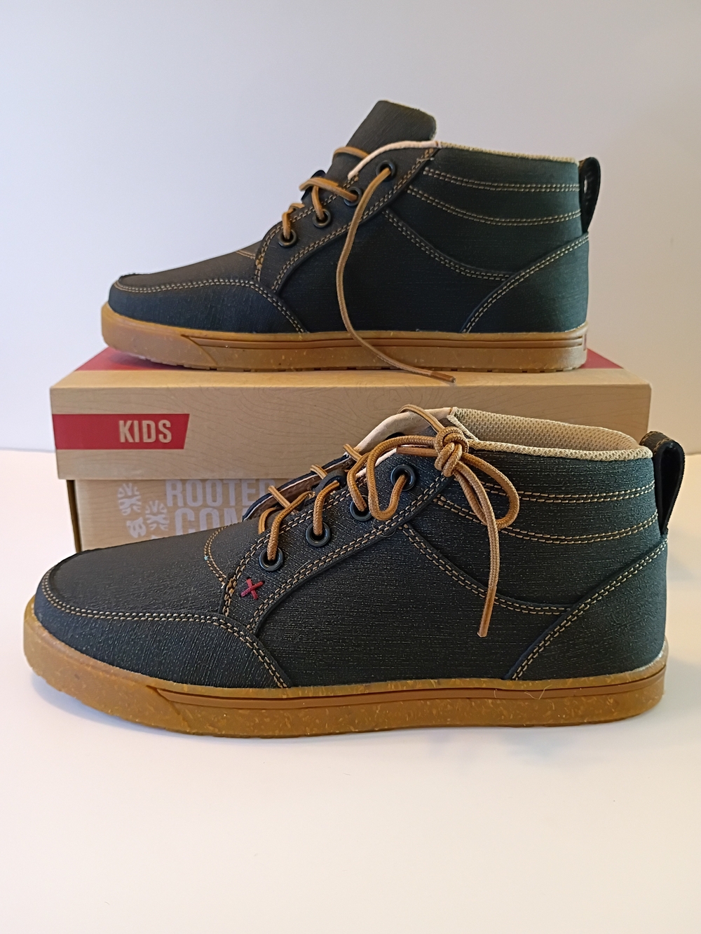 Twisted X Kids High-Top Sneakers in Dark Gray and Tan